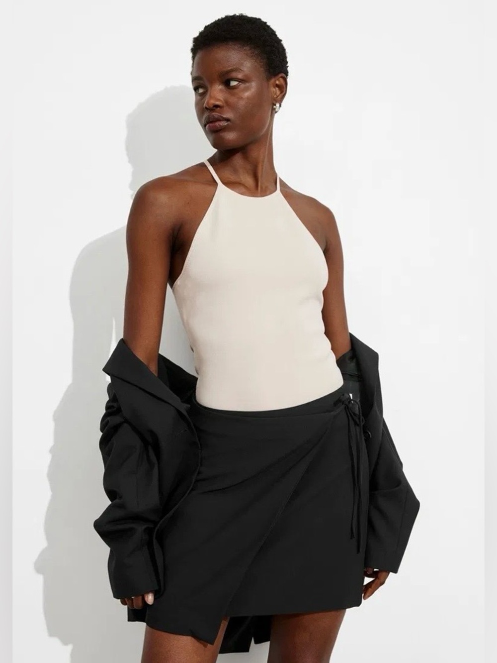 Anthropologie & Other Stories Black Tailored Mini Side Tie Wrap Skirt Size 6